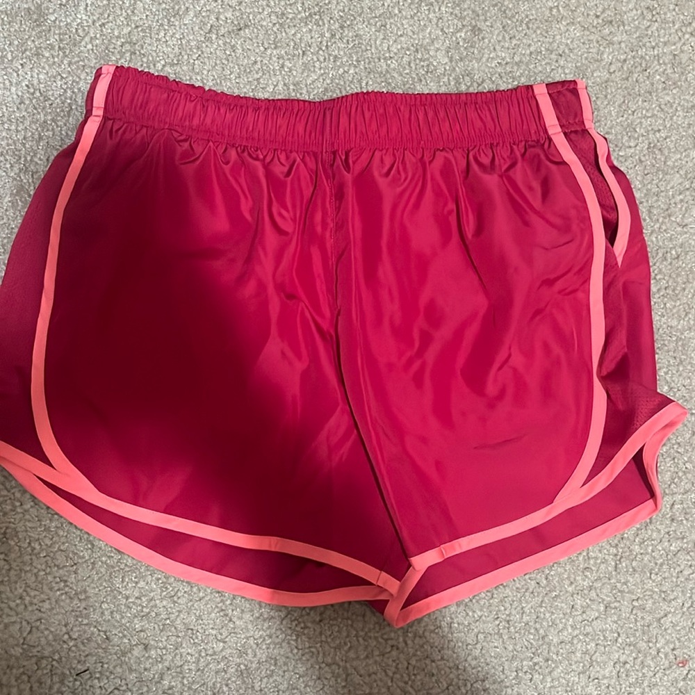 Womans Red & pink cinched waist athletic running shorts
